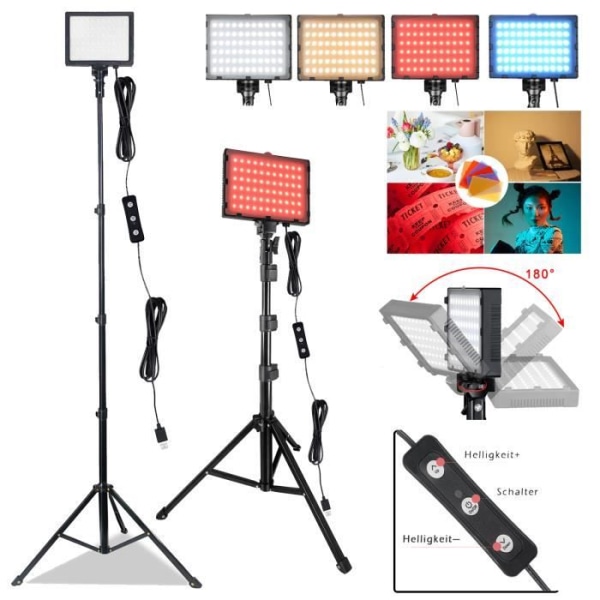 AUFUN Dimbar LED-videoljus med USB-fotoljus Fotografibelysning med stativfärgfilter för YouTube Studio