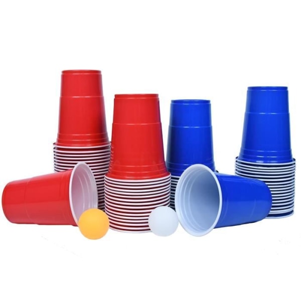 Aufun Beer Pong Cups Party Cup Set 100 Beer Pong Cups + 10 Balls Plast Cups Röda och blå Party Cups Set