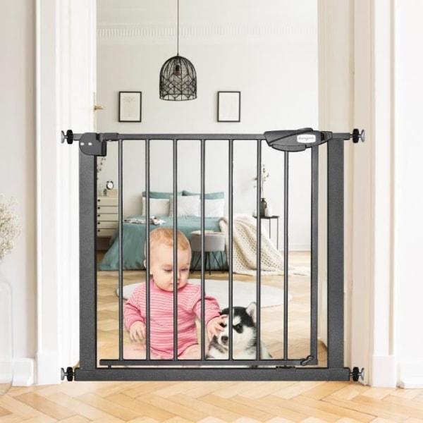 Aufun Dörr- och trappskyddsgrind, Tryckmontering, För utrymme på 85 -95 cm, för djur, bebisar och barn - Svart