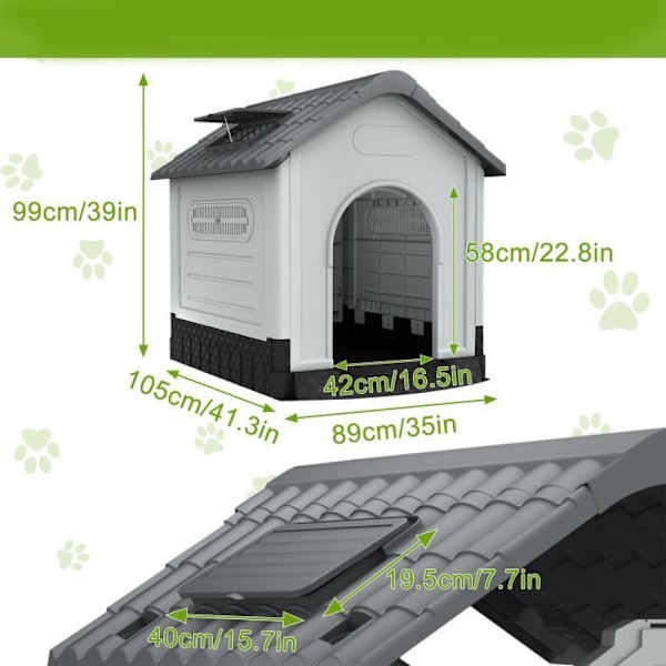 Aufun Outdoor Plastic Pet Kennel, Outdoor Hund Kennel med luftventil, 105 x 89 x 99 cm