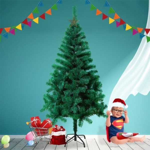 LILIIN konstgjord julgran 180 cm PVC-träd med metallställ för hem, butiker hotell, grönt