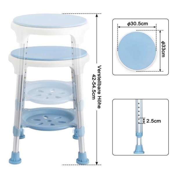 Aufun rund duschpall 360 graders roterande höjdjusterbar 150 kg duschpall för äldre gravida kvinnor