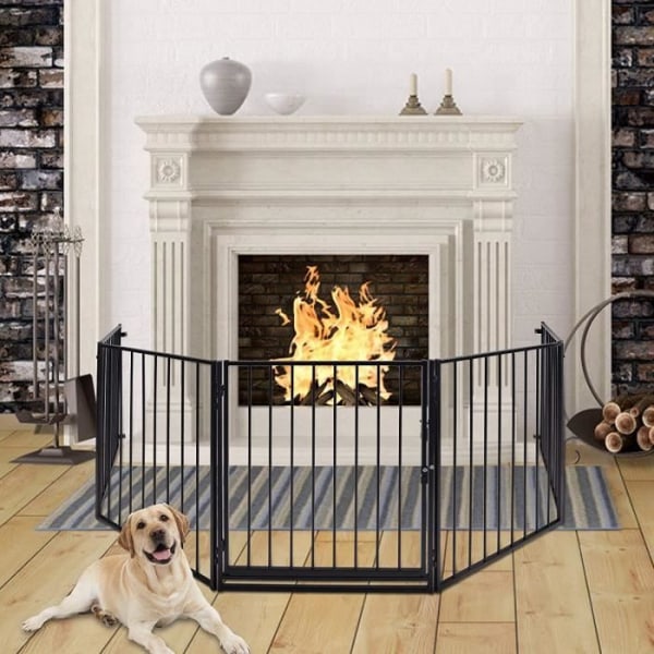 Aufun Metal Fireplace Safety Gate 5 Delar med Parkdörr Svart 60 x 76 cm Barnsäkerhet Braskaminstaket