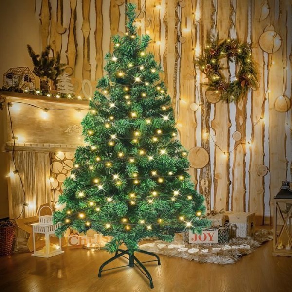 Aufun 120 cm konstgjord julgran med LED-belysning med metallstativ, för dekoration (1,2 m, grön)