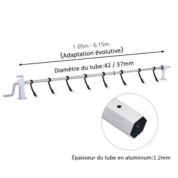 Aufun presenningsrulle, aluminiumrullsystem för presenningar och sol- och poolöverdrag, (1,05 m - 6,15 m)