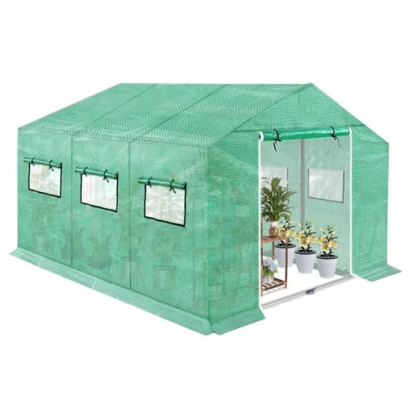 Aufun polyetenväxthus 4,5 x 2 x 2 m med nätfilm och vinterbeständigt fönster polytunnelgrön