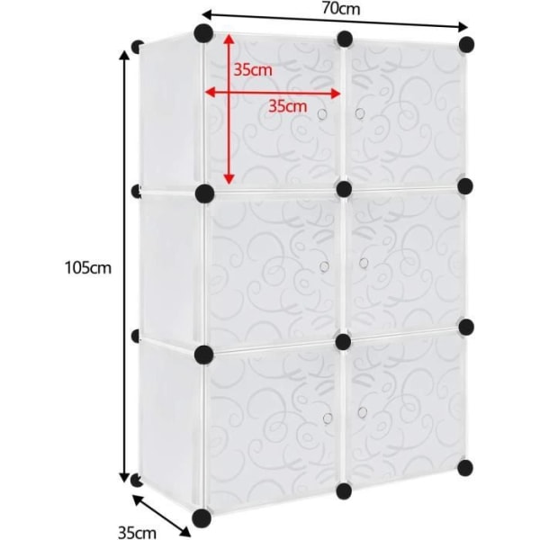 Aufun DIY Garderob Hyllsystem Modulär kombination Bärbar hopfällbar garderob med dörrar (6 kuber, vit)
