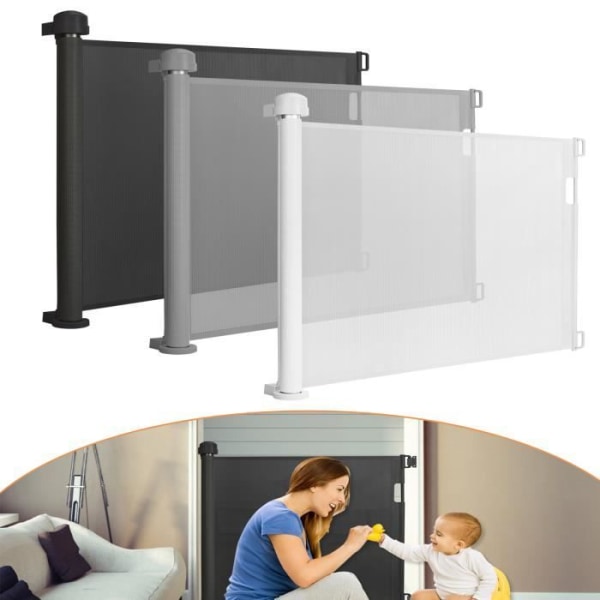 Aufun Utdragbar säkerhetsgrind för trappor, med barnsäkerhetssystem, 87x180cm grå