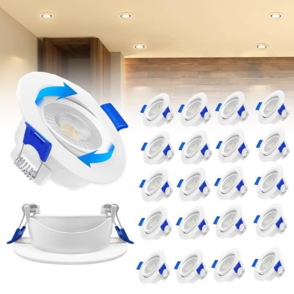 Aufun-paket med 20 platta LED-infällda spotlights 230 V, 5 W Infälld inomhusbelysning för vardagsrum, sovrum, varmvit