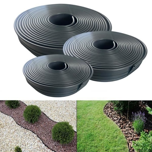 Aufun flexibel gräsmatta kant med rund toppkant, lätt att arbeta, för trädgård, balkong, 12m, antracit