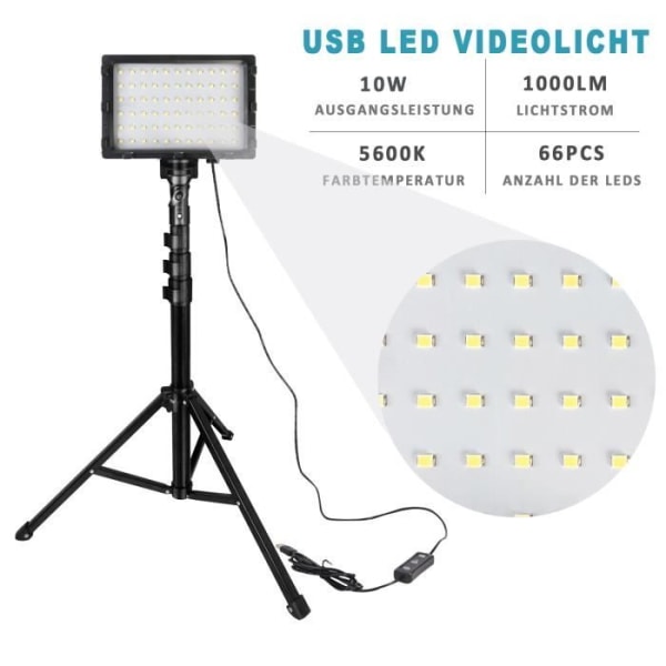 AUFUN Dimbar LED-videoljus med USB-fotoljus Fotografibelysning med stativfärgfilter för YouTube Studio