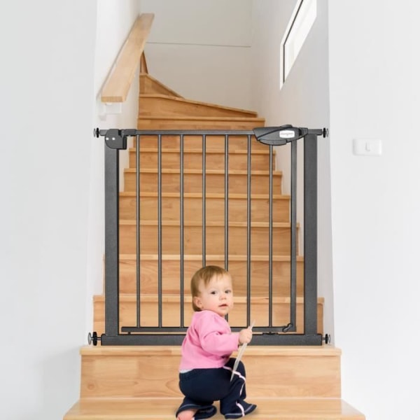 Aufun Dörr- och trappskyddsgrind, Tryckfixering, För utrymme på 75 -85 cm, för djur, bebisar och barn - Svart