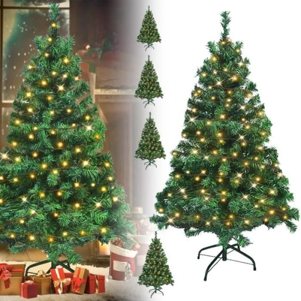 Aufun 120 cm konstgjord julgran med LED-belysning med metallstativ, för dekoration (1,2 m, grön)