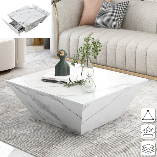 Aufun soffbord i trä, sidobord med låda, inbäddat vardagsrumsbord, glänsande trapetsdesign, sömlös struktur