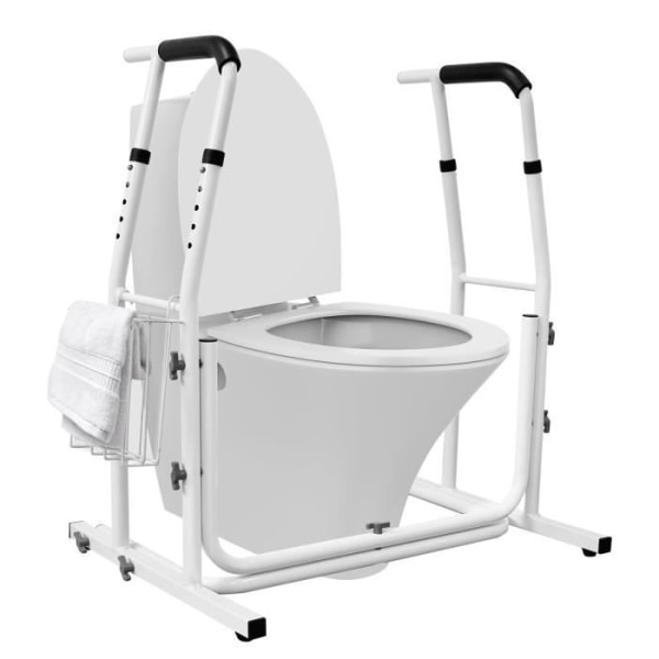 Aufun Mobil Toalettstativ för Toalett Vit med förvaringskorg ingår Max 100 kg