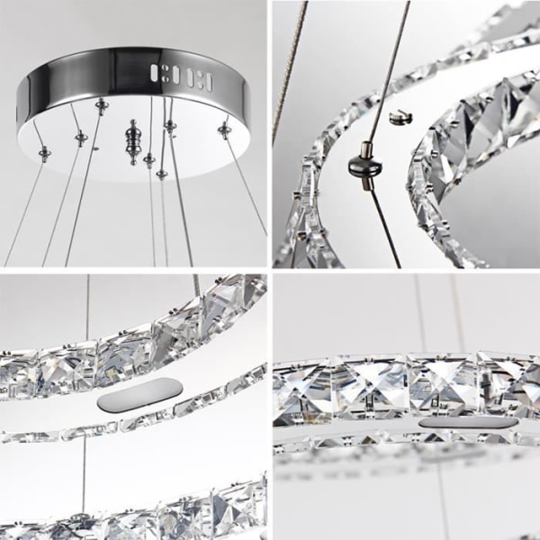 Aufun 72W Modern LED-kristall taklampa med 3 ringar, kreativ belysningsarmatur för sovrum, vardagsrum (dimbar, 72W)