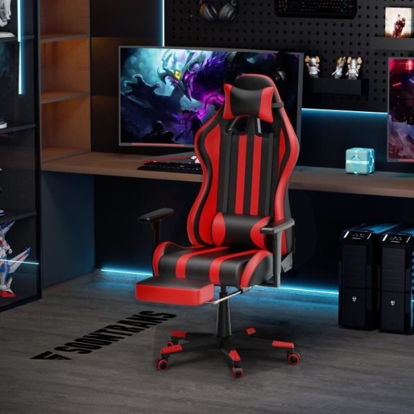 Aufun Gaming Chair, ergonomisk kontorsstol med vibrationsmassage svankkudde, lastkapacitet 150 kg (röd)