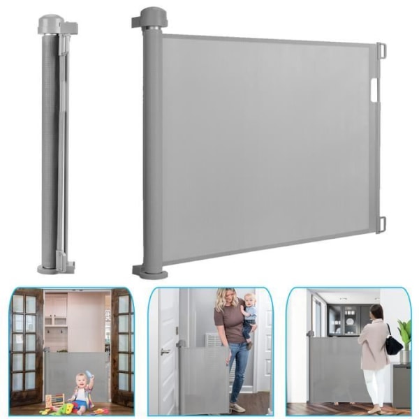 Aufun säkerhetsgrind från 0 till 180 cm infällbar dörr, för baby och husdjur (87 x 180 cm, grå)