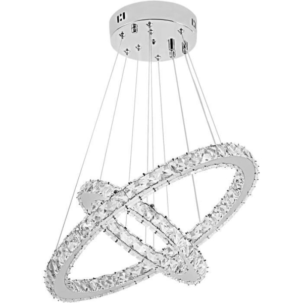 Aufun 48W Modern Crystal LED 2-ringar Design, Creative Chandelier Pendellampa för sovrum, vardagsrum, matsal Cool White