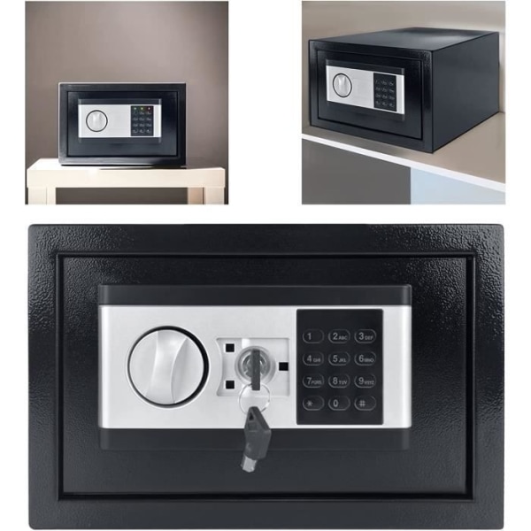 Aufun Steel Safe med elektronisk kombination, 2 säkerhetsnycklar, 8,5 L (31 x 20 x 20 cm), svart