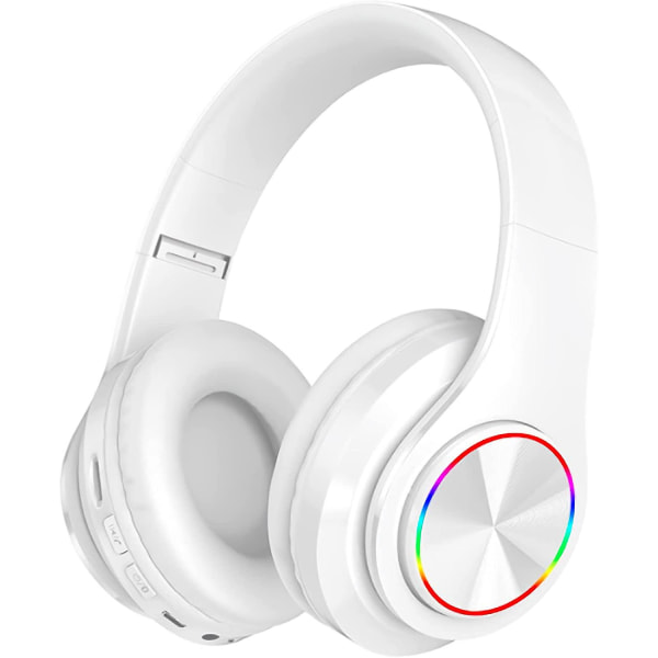 Trådlösa Bluetooth -hörlurar-färgglada lampor/vikbara/stora batterikapacitet/inbyggd mikrofon-bluetooth 5.0/10 M räckvidd (vit 1)