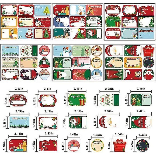 Julklappsetikett, 12 ark med juletikettklistermärken, 108 bitar presentetiketter, självhäftande juletiketter, etiketter för hantverksdekorationer