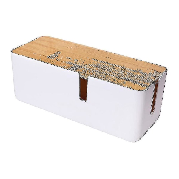 Kabelhanteringsbox med bambulock för förlängningssladd (vit)