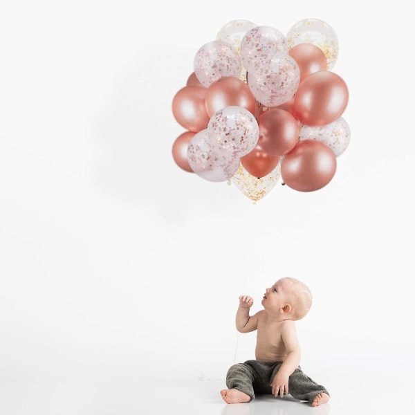 60-pack roséguldballonger + konfettiballonger med band | Rosegold ballonger för fester | Partyballonger i latex | Examen, förlovning, bröllop