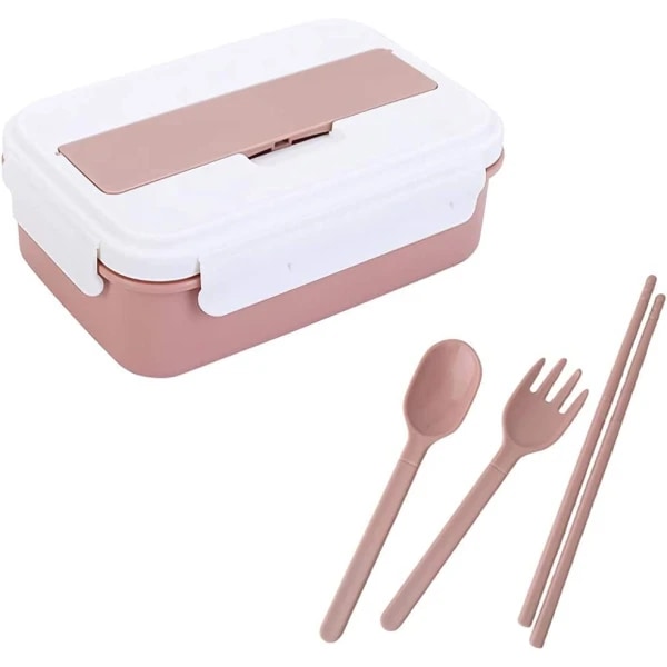 lunchlåda set Bento Box för barn Vuxna, mat med 3 fack för set matlåda, BPA-fri (rosa-vit)