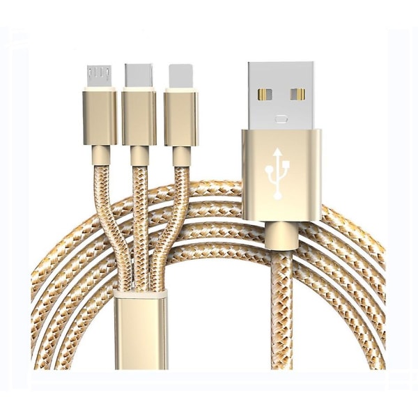 3 i 1 multi USB laddare laddkabel för Apple typ C Android--1,5 m guld