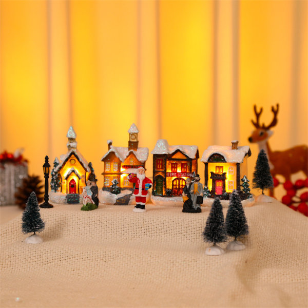 10 st Glödande julby LED miniatyr julklappsprydnad statytillbehör B