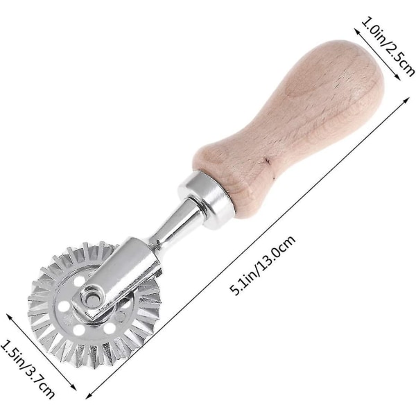 Pasta rullskärare rund med trähandtag räfflad pressform för kök Ravioli maskin (silver) (1st)