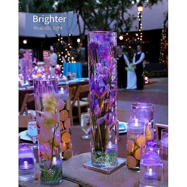 12st nedsänkbar led-ljus, lila vattentät flamlösa ljus värmeljus, undervattensbatteridrift