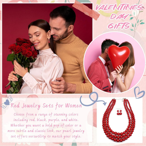 Pärlhalsband och örhänge set Valentinsdagspresent