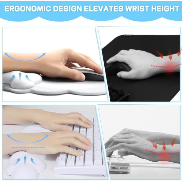 Musmatta med set, ergonomisk musmatta, tangentbord, handledsstöd med underlägg (vit)