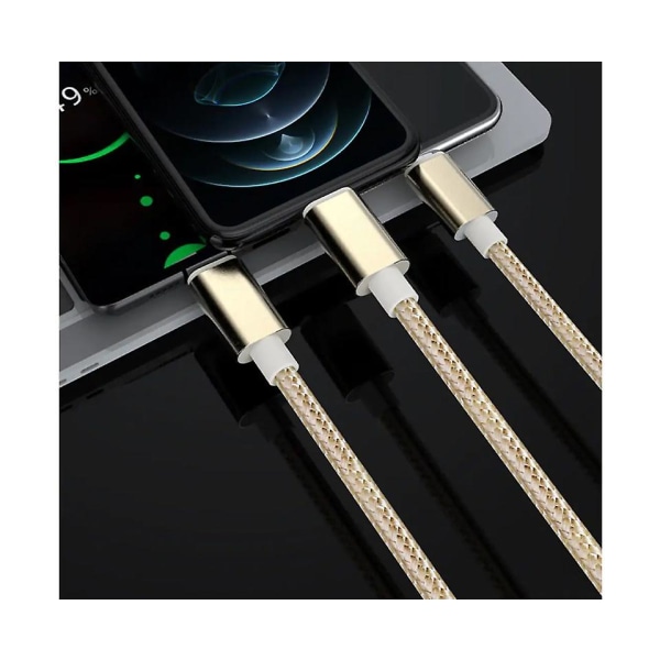 3 i 1 multi USB laddare laddkabel för Apple typ C Android--1,5 m guld