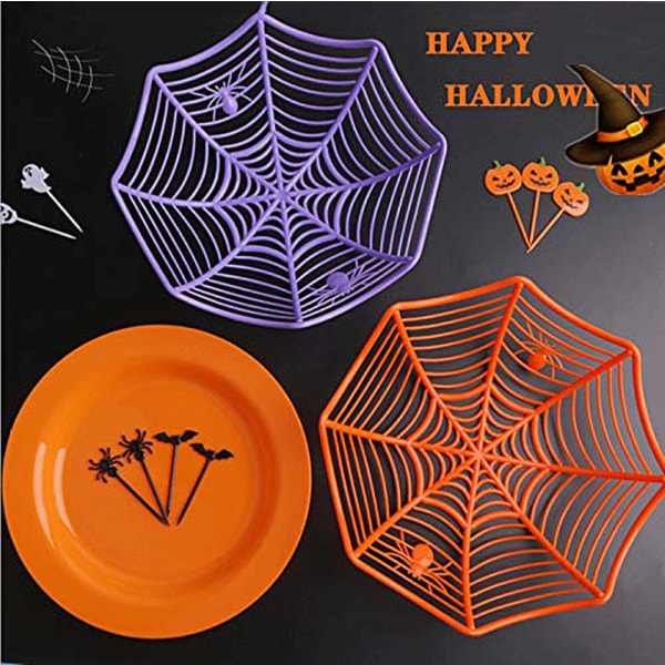 Creative Spider Web Cookies Frukt Godis Tallrik Korg Skål Halloween Party Dekoration, Halloween Frukt Tallrik