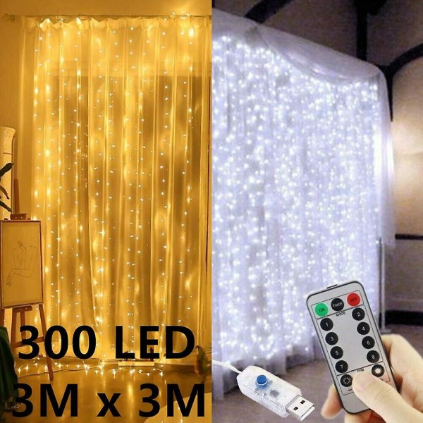 300 Led Gardin Strängljus USB Vattentät Fairy Copper Light Fjärrkontroll Väggdekor Blinklampa För Fest Bröllop Multi