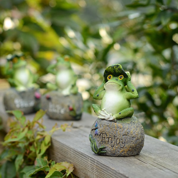 3 st Trädgårdsgroda statydekoration, grodor sitter på stenskulpturer inomhus utomhus lim