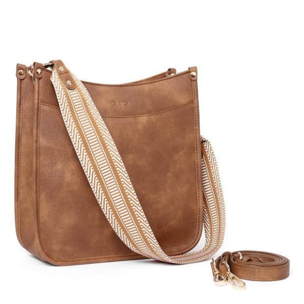 Crossbody-väskor för kvinnor Trendigt mode axelväska Vegansk läderväska för damer med två remmar (brun)