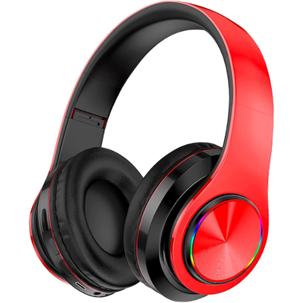 Trådlösa Bluetooth -hörlurar-färgglada lampor/vikbara/stora batterikapacitet/inbyggd mikrofon-bluetooth 5.0/10 M räckvidd (röd 1)