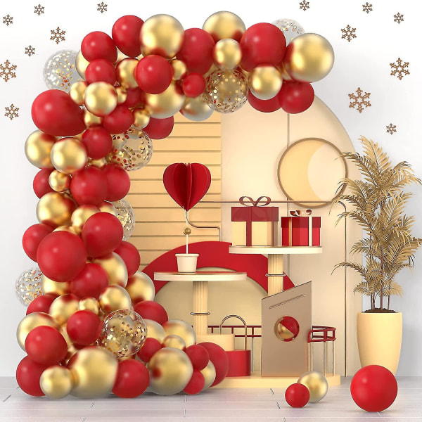 Rött guld konfettiballonger Garland Arch Kit, 120 st 12in 10in 5in Latex Metallic Gold Red Confetti Balloons Kit för födelsedagsbröllop, jubileum, Ce