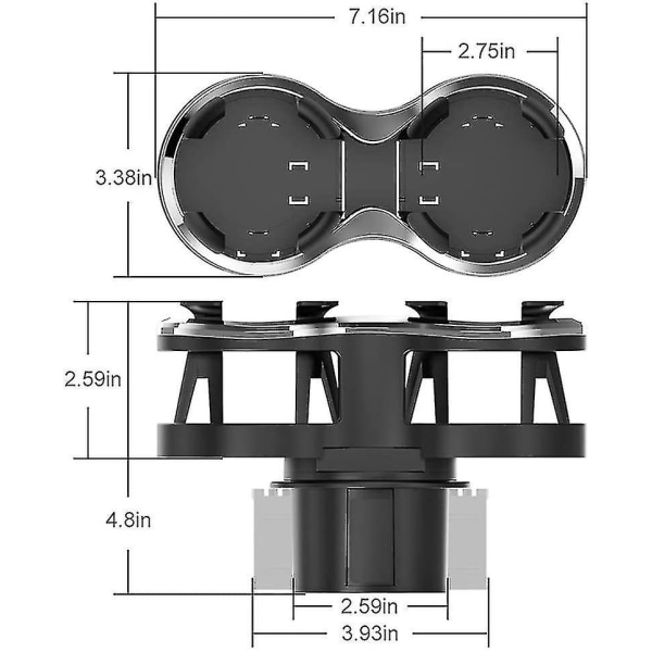 Mugghållare för bil, 2 i 1 dryckeshållare för bil Multifunktionell universal muggförlängare med justerbar bas och dubbelsidiga tejper (svart)