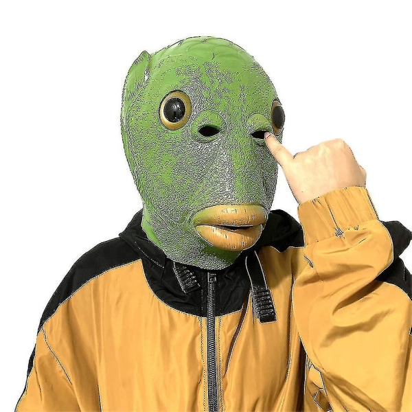 Green Fish Monster Cosplay Mask Latex helhuvudbonadsmask Halloween snygg kostym