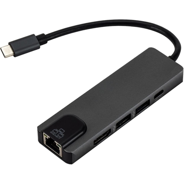 Type-c dockningsstation till HDMI+gigabit nätverkskort Dator Pd Laddning Usb3.0 Hub Splitter 5 In 1 (grå) (1st)