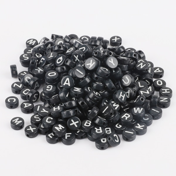 2 svarta runda akrylbokstavspärlor mönstrade pärlor med kristallrep för smycketillverkning Armbandshalsband