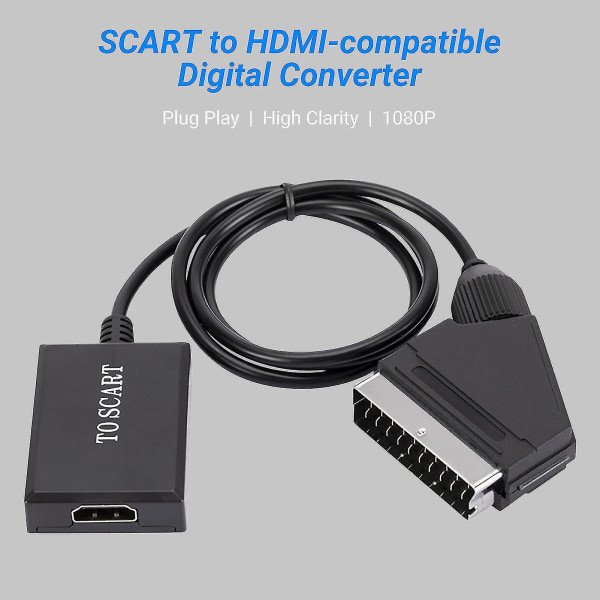 Videoadapter Plug Play Plast med hög klarhet 1080p Stabil prestanda Scart till HDMI-kompatibel