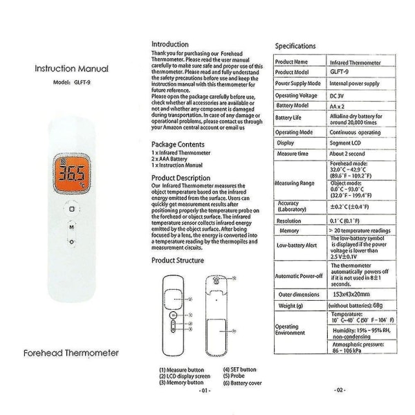 Infraröd termometer Handhållen Digital LCD Pann Temperaturmätning Bärbar Temperatur Mea