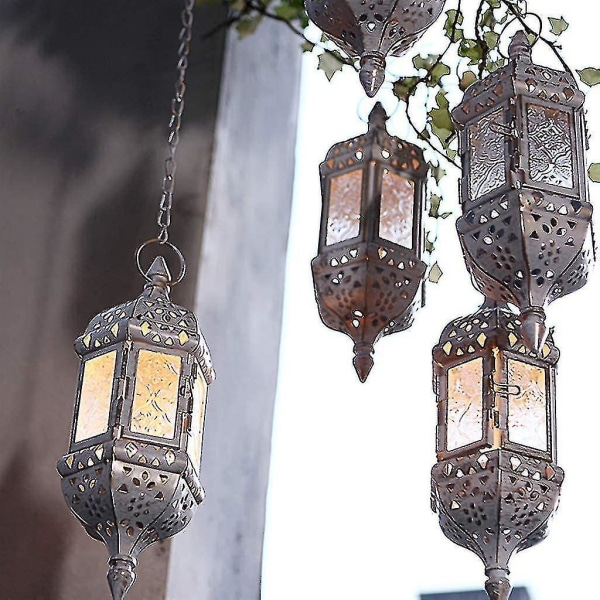 2st hängande ljuslykta retro marockansk ljushållare ihålig metallglasljushållare