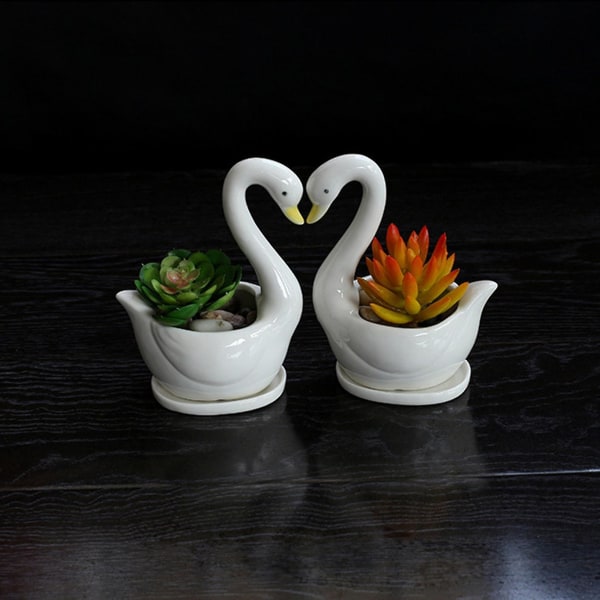 Härlig svanvit keramikkruka för suckulenter, mini blomkruka för trädgårdsdekoration
